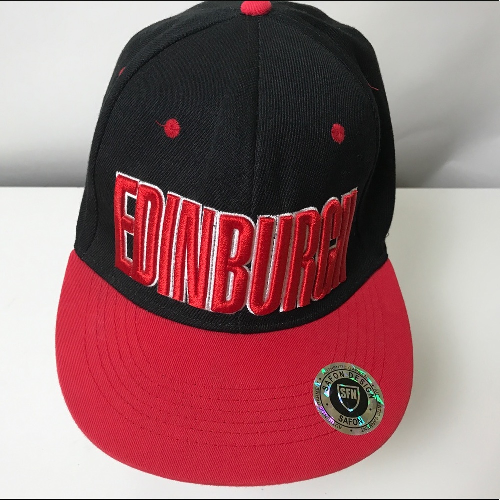 EDINBURGH Red & Black Embroidered Hat One Size New